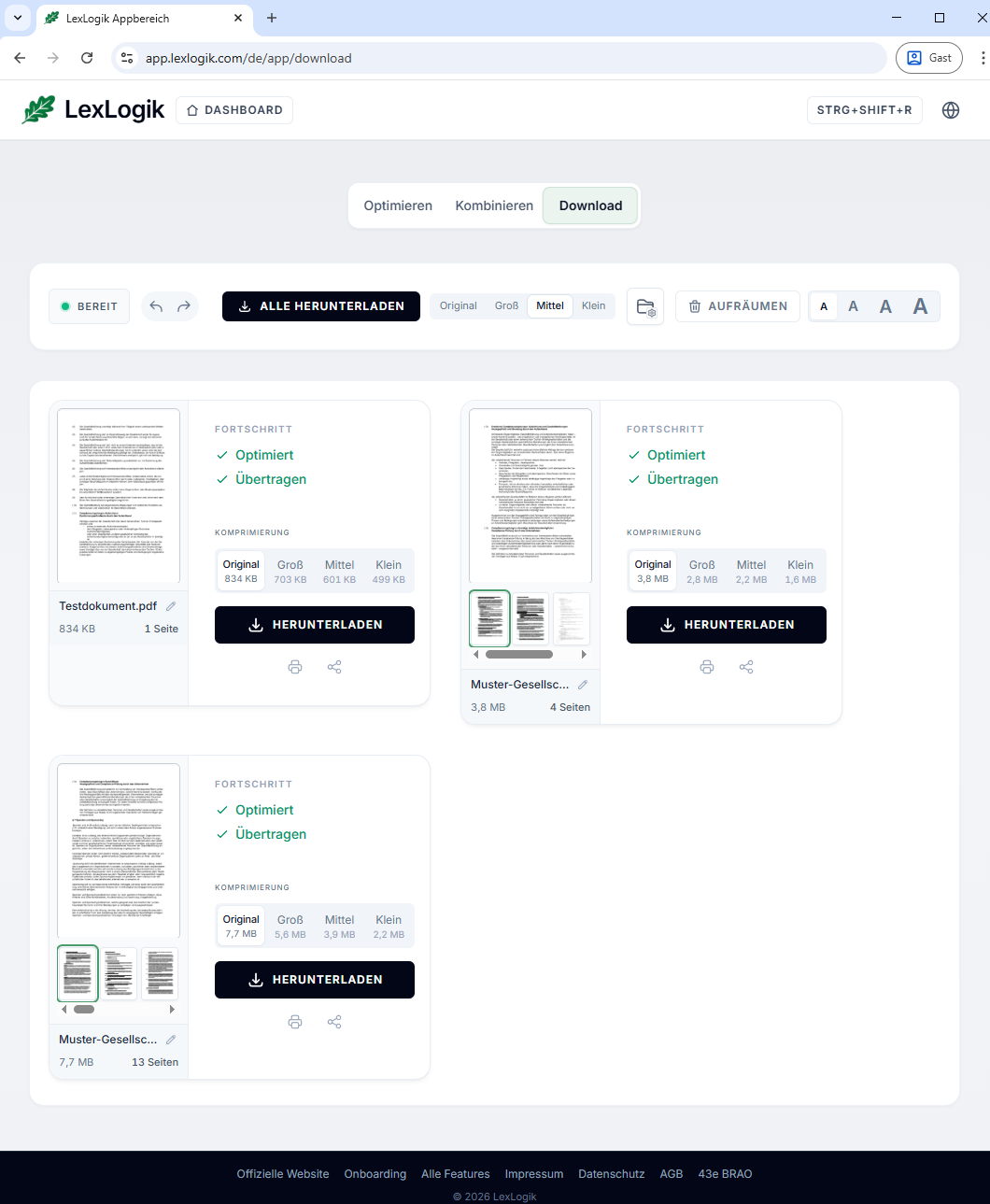 LexLogik: export from Combine, file in Download