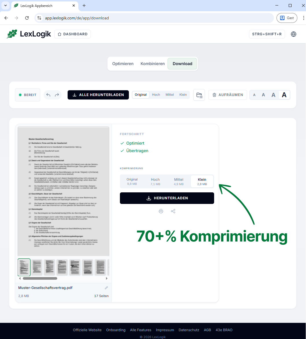 LexLogik Download: preview and compression presets
